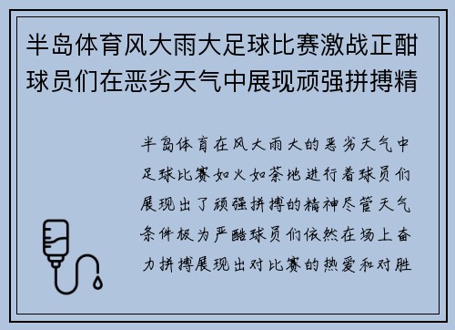 半岛体育风大雨大足球比赛激战正酣球员们在恶劣天气中展现顽强拼搏精神
