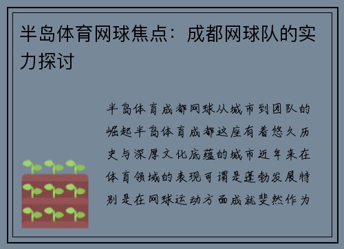 半岛体育网球焦点：成都网球队的实力探讨
