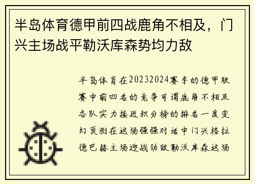 半岛体育德甲前四战鹿角不相及，门兴主场战平勒沃库森势均力敌